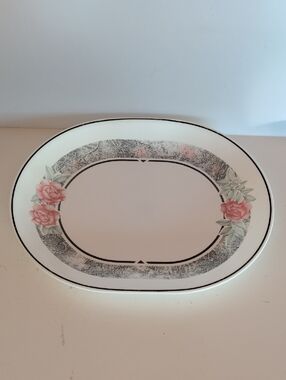 Corelle, Silk and Roses, Oval Serving Platter with Pink Rose.